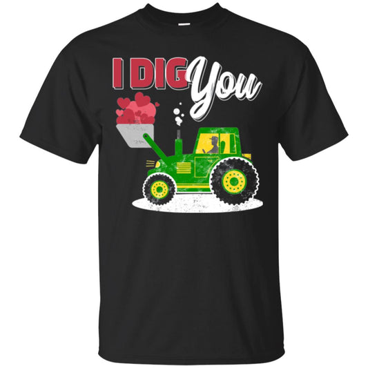 Farmer Valentines Day T-shirt Farm Tractor I Dig You Black