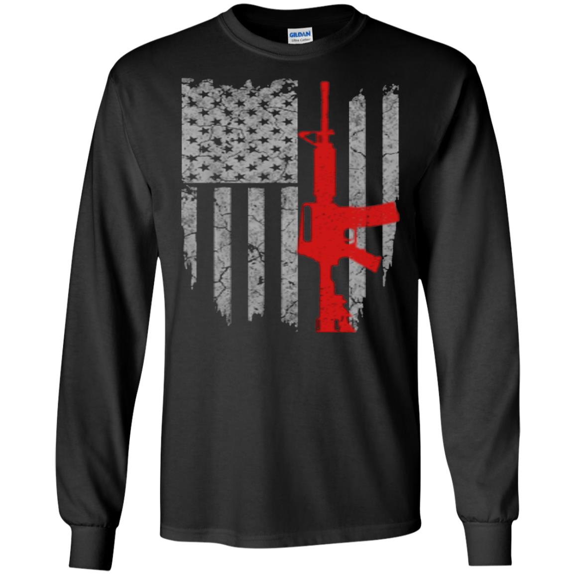 Hunting Lover T-shirt Gun Usa Flag Black