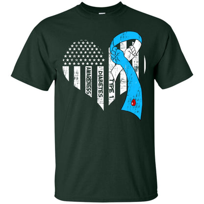 Diabetes Awareness Type 1 Ribbon Flag Shirt Forest