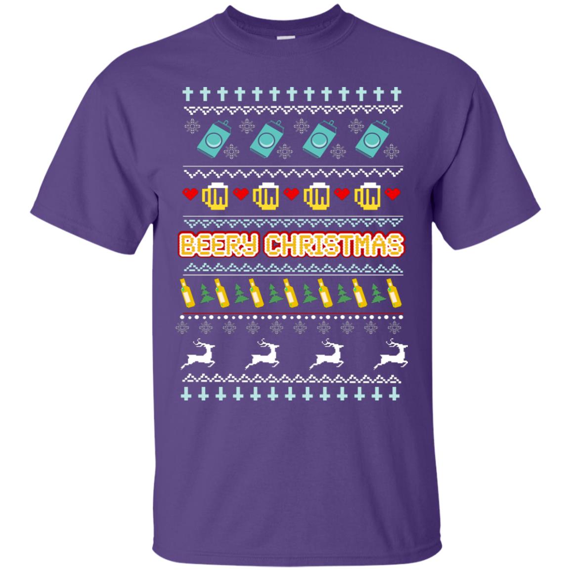 Beery Christmas Merry X-mas Beer Drinking Lovers Gift Shirt Purple