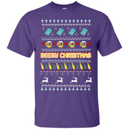 Beery Christmas Merry X-mas Beer Drinking Lovers Gift Shirt Purple