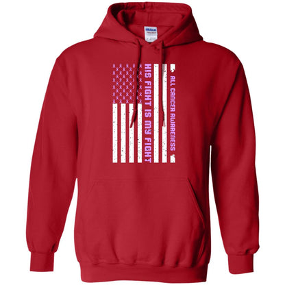 All Cancer Awareness His Fight Is My Fight Lavender Ribbon Stars Flag Of Usa Shirt Red