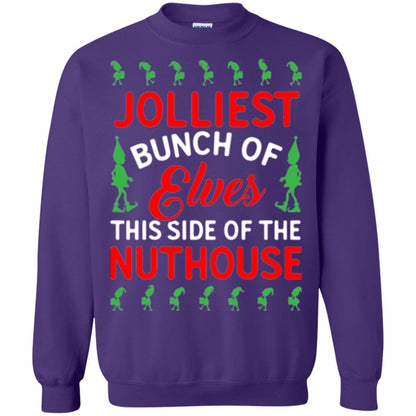 Christmas T-shirt Jolliest Bunch Of Elves This Side Of The Nuthouse Purple