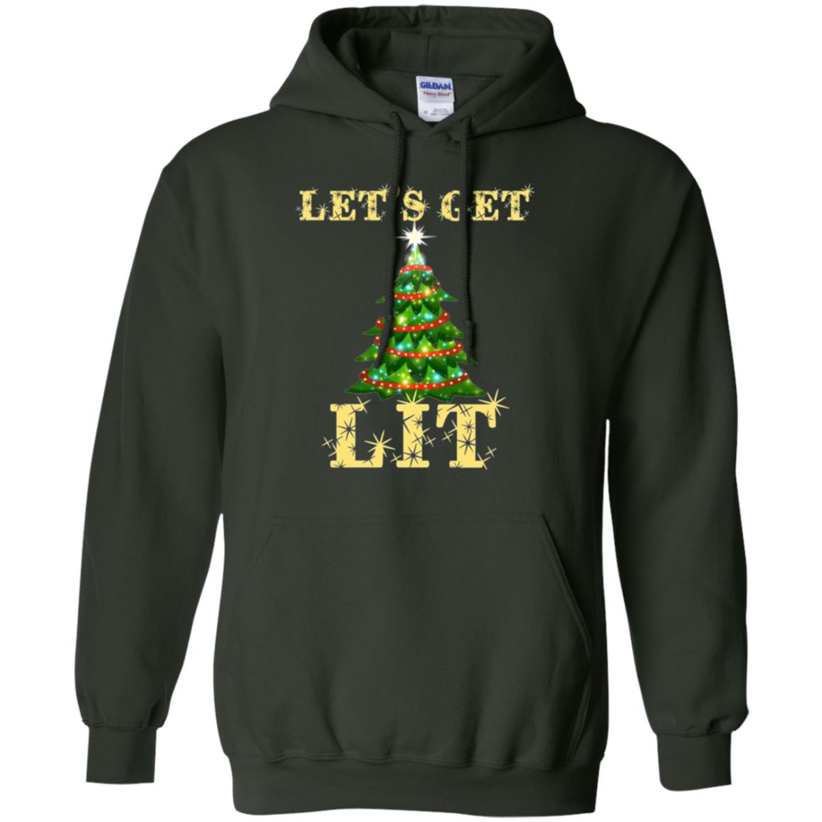 Christmas T-shirt Let_s Get Lit Forest Green