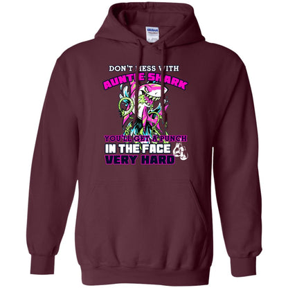 Don't Mess With Auntie Shark You'll Get A Punch In The Face Very Hard Family Shark Shirt Maroon