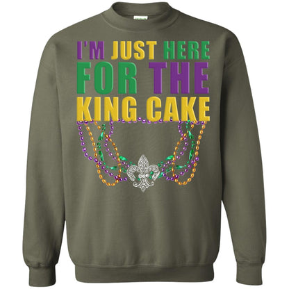 Mardi Gras Beads T-shirt I_m Just Here For The King Cake Military Green