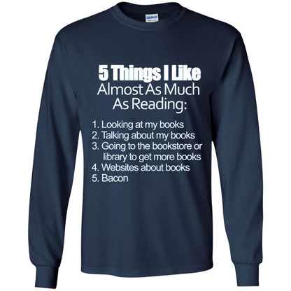 5 Things I Like Almost As Much As Reading Love Bacon T-shirt Navy