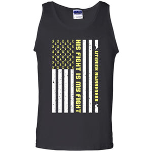 Uterine Awareness His Fight Is My Fight Peach Ribbon Stars Flag Of Usa ShirtG220 Gildan 100% Cotton Tank Top