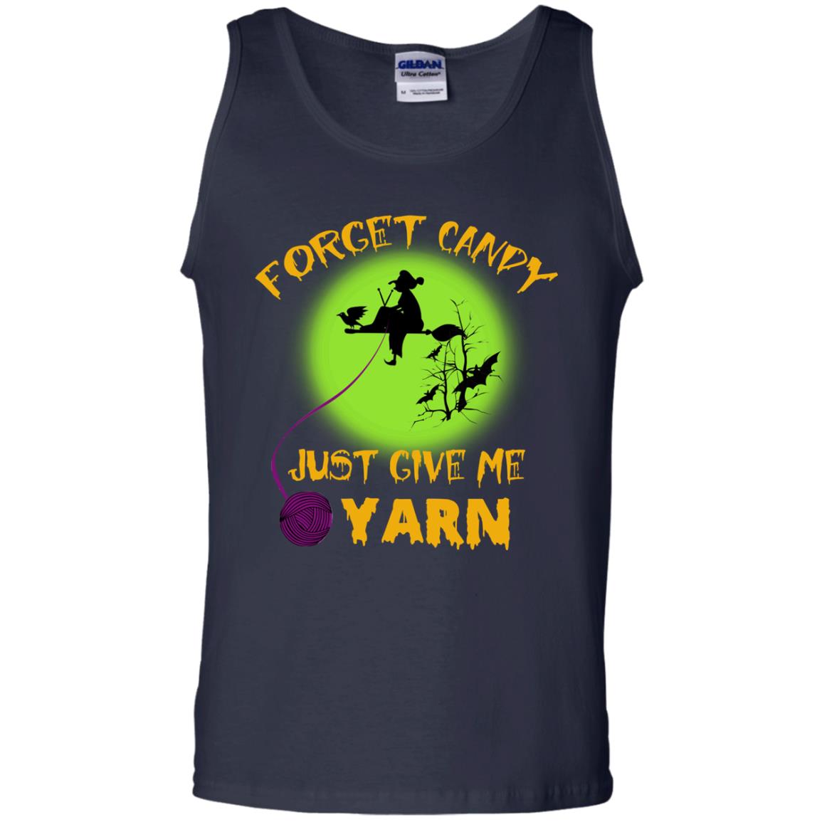 Forget Candy Just Give Me Yarn Crocheting Witches Halloween Shirt Navy
