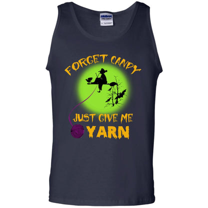 Forget Candy Just Give Me Yarn Crocheting Witches Halloween Shirt Navy