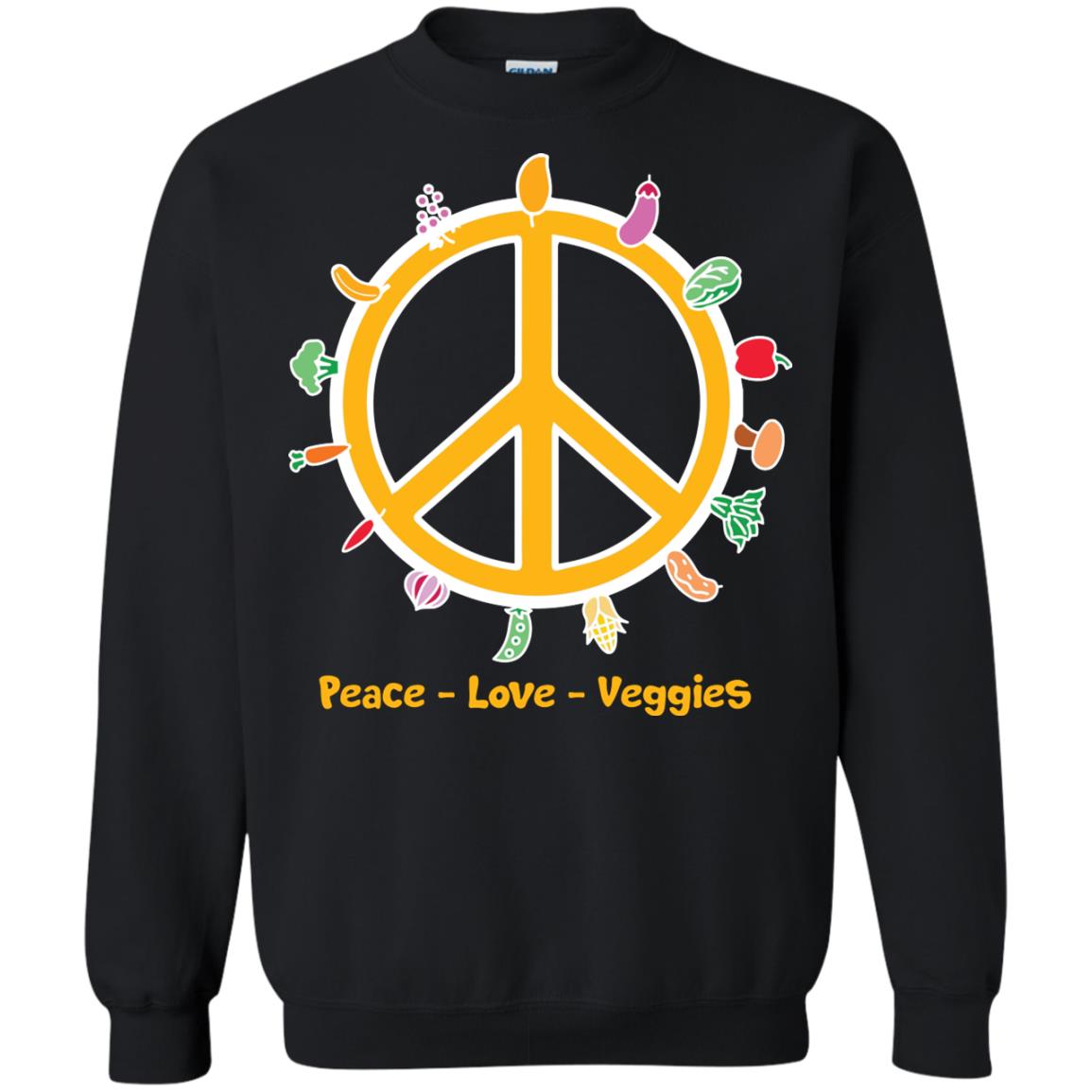Vegetarian T-shirt Peace Love Veggies Black
