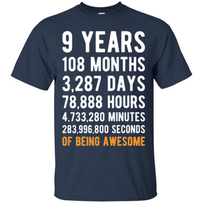 9th Birthday T-shirt 9 Years Old Being Awesome Navy