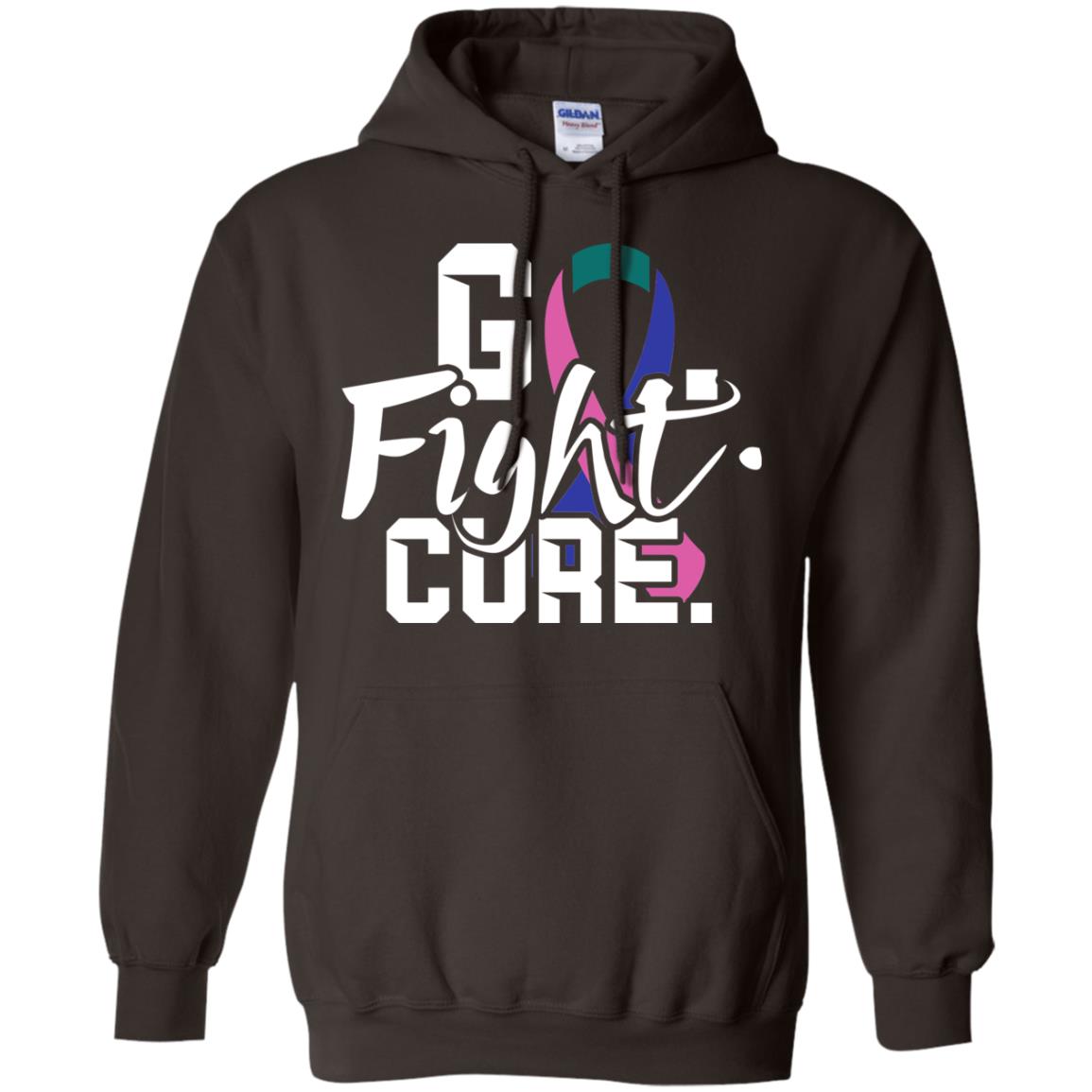 Thyroid Awareness Go Fight Cure Teal Pink Blue Ribbon Shirt Dark Chocolate