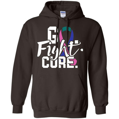 Thyroid Awareness Go Fight Cure Teal Pink Blue Ribbon Shirt Dark Chocolate