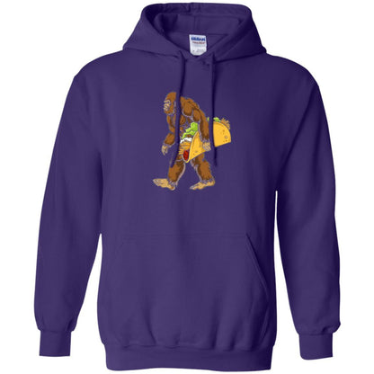 Camping T-shirt Bigfoot Sasquatch Carrying Taco Purple