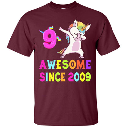 Unicorn Dabbing Awesome Since 2009 9th Birthday T-shirt Maroon