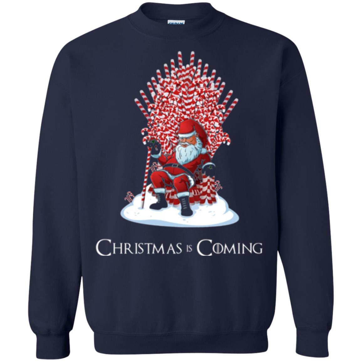 Funny Christmas T-shirt Santa Candy Cane Throne Navy