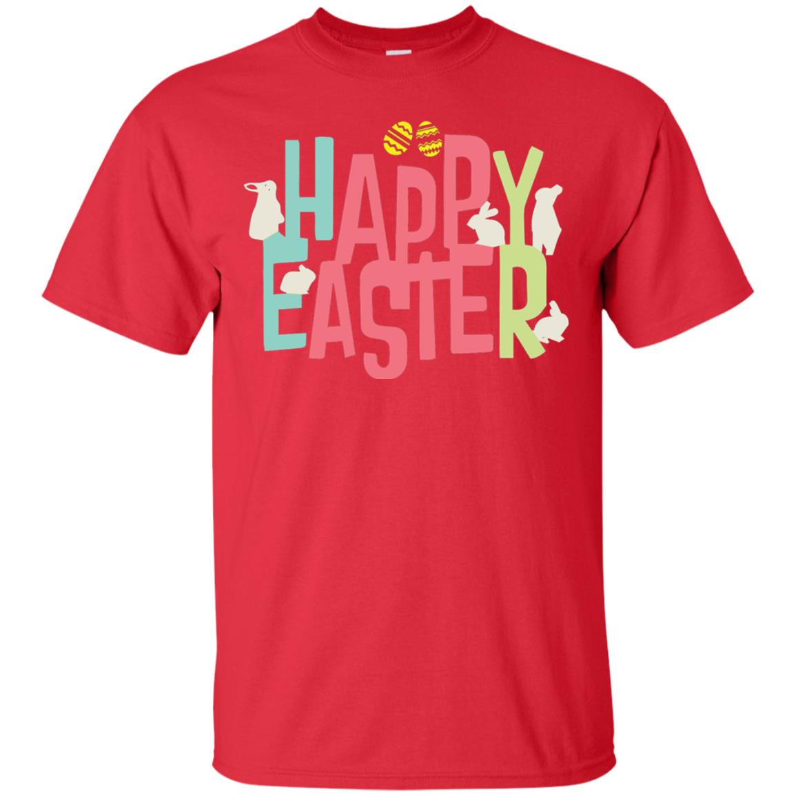 Happy Easter Eggs Bunny T-shirt Red