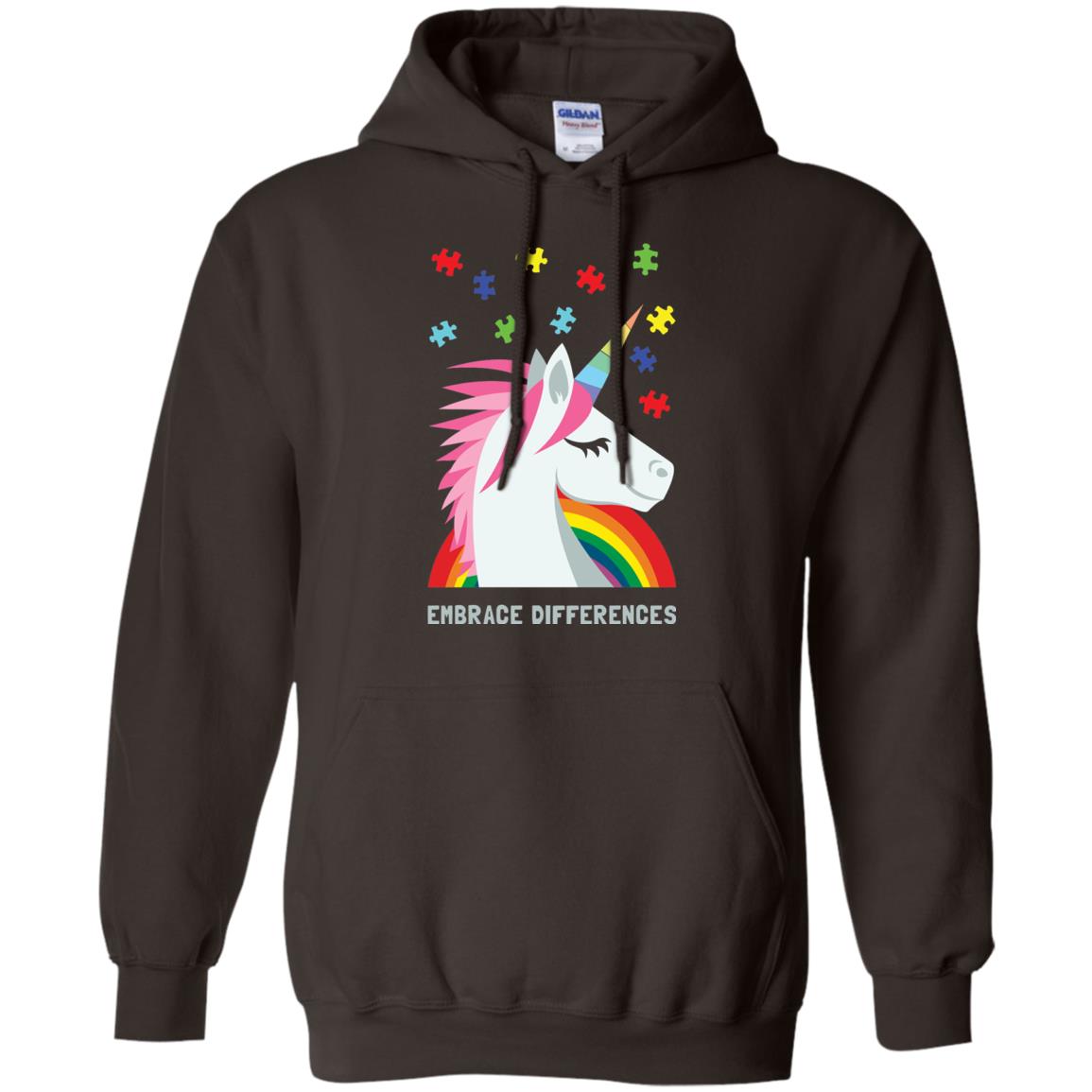 Autism Awareness Shirt Unicorn Puzzle Embrace Differences Dark Chocolate