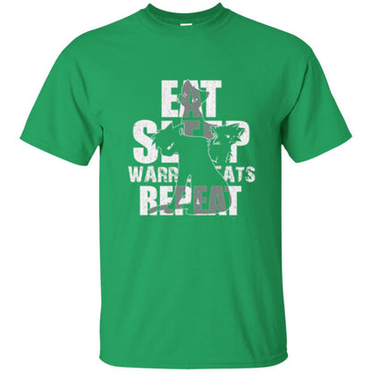 Cat Lover T-shirt Eat Sleep Warrior Cats Repeat Irish Green
