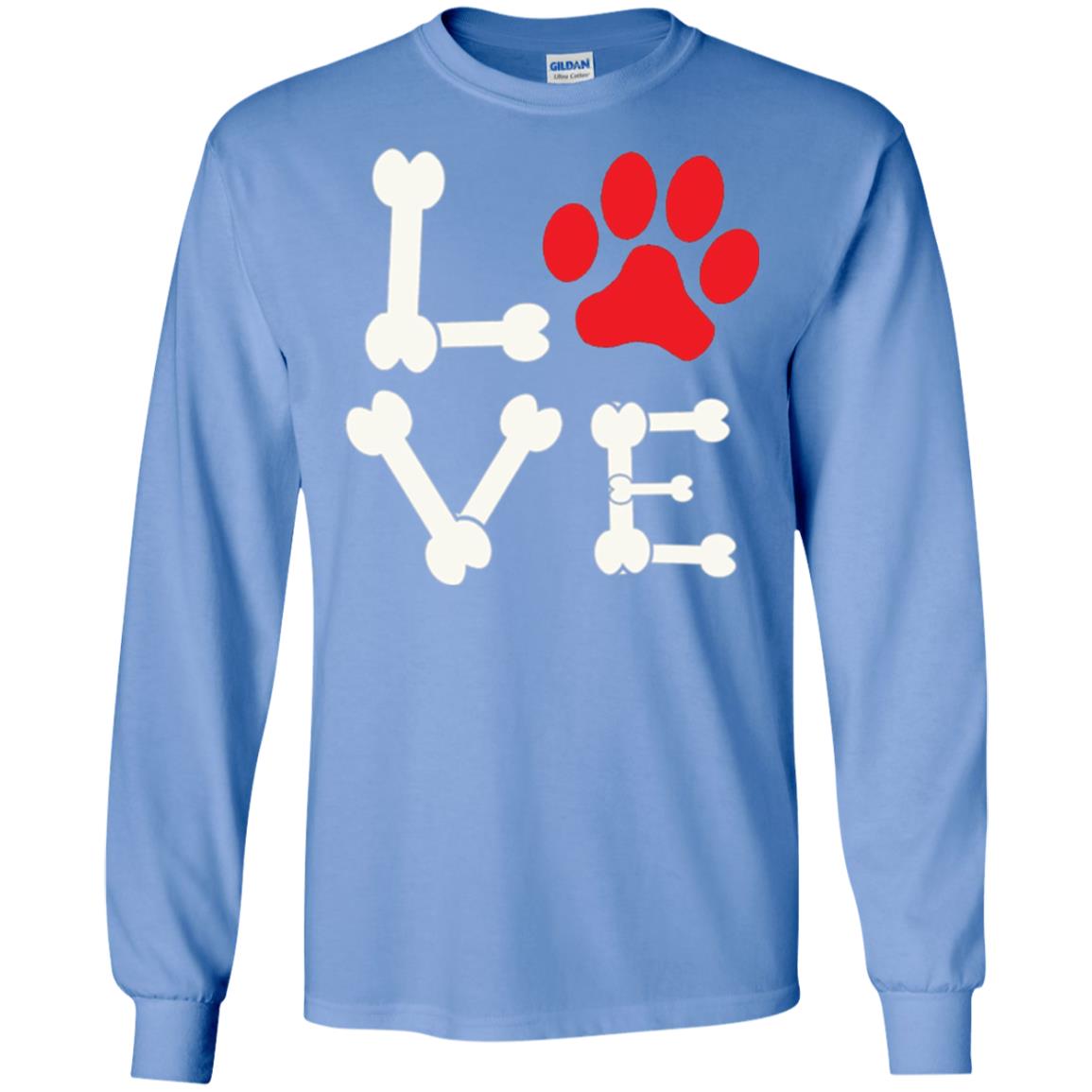 Love My Dog Red Pawprint Dog Bones T-shirt Carolina Blue