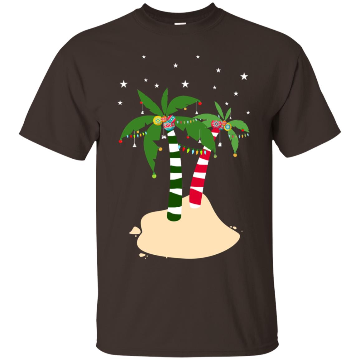 Decorated Tropical Coconut Tree Merry X-mas 2018 Gift Shirt Dark Chocolate