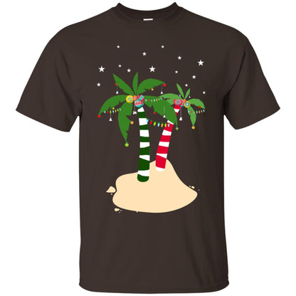 Decorated Tropical Coconut Tree Merry X-mas 2018 Gift Shirt Dark Chocolate