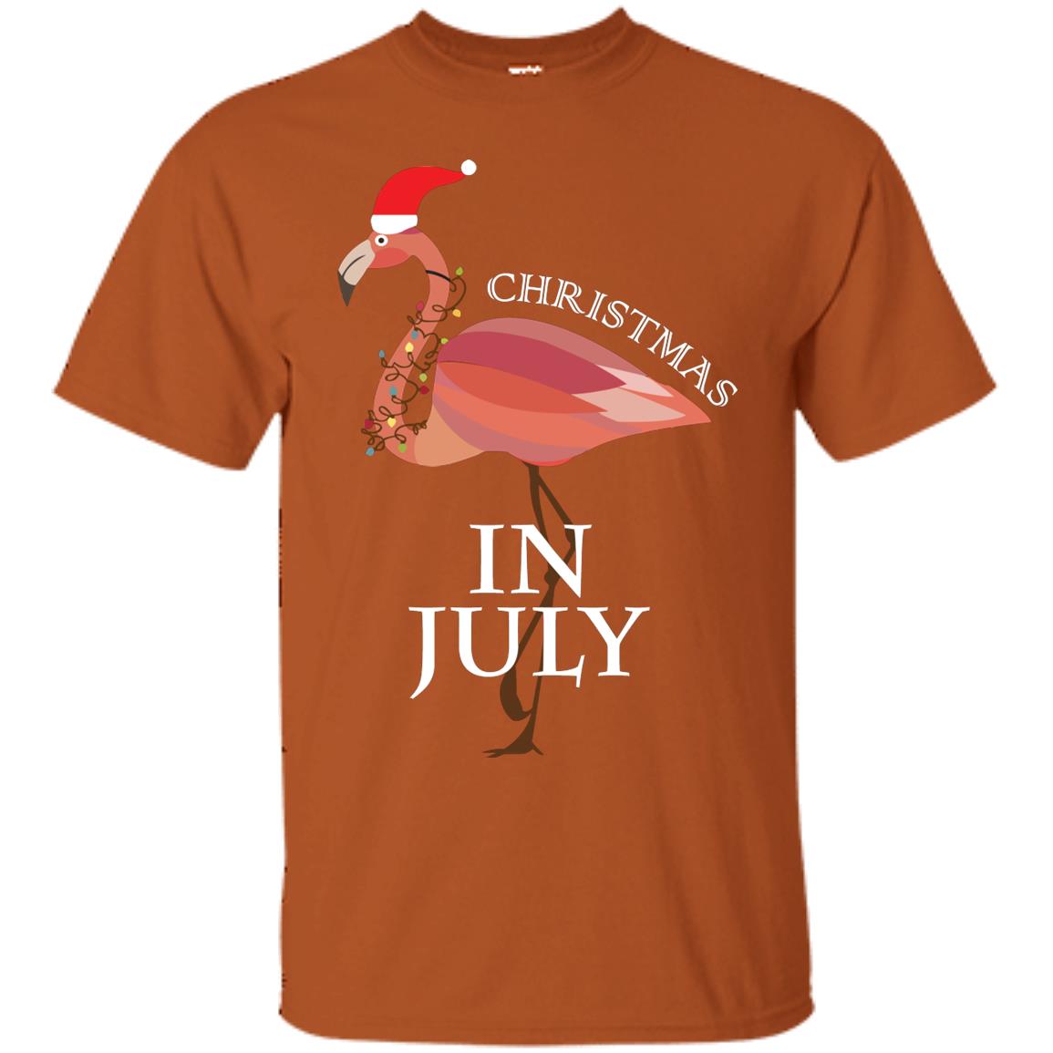 Flamingo With Santa_s Hat Christmas In July Xmas In Summer Shirt Texas Orange