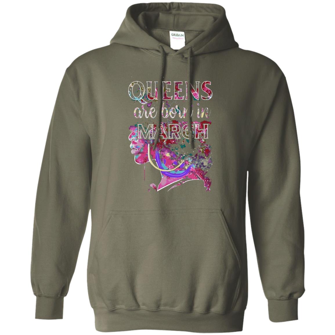 Birthday T-shirt Queens Are Born In March Military Green