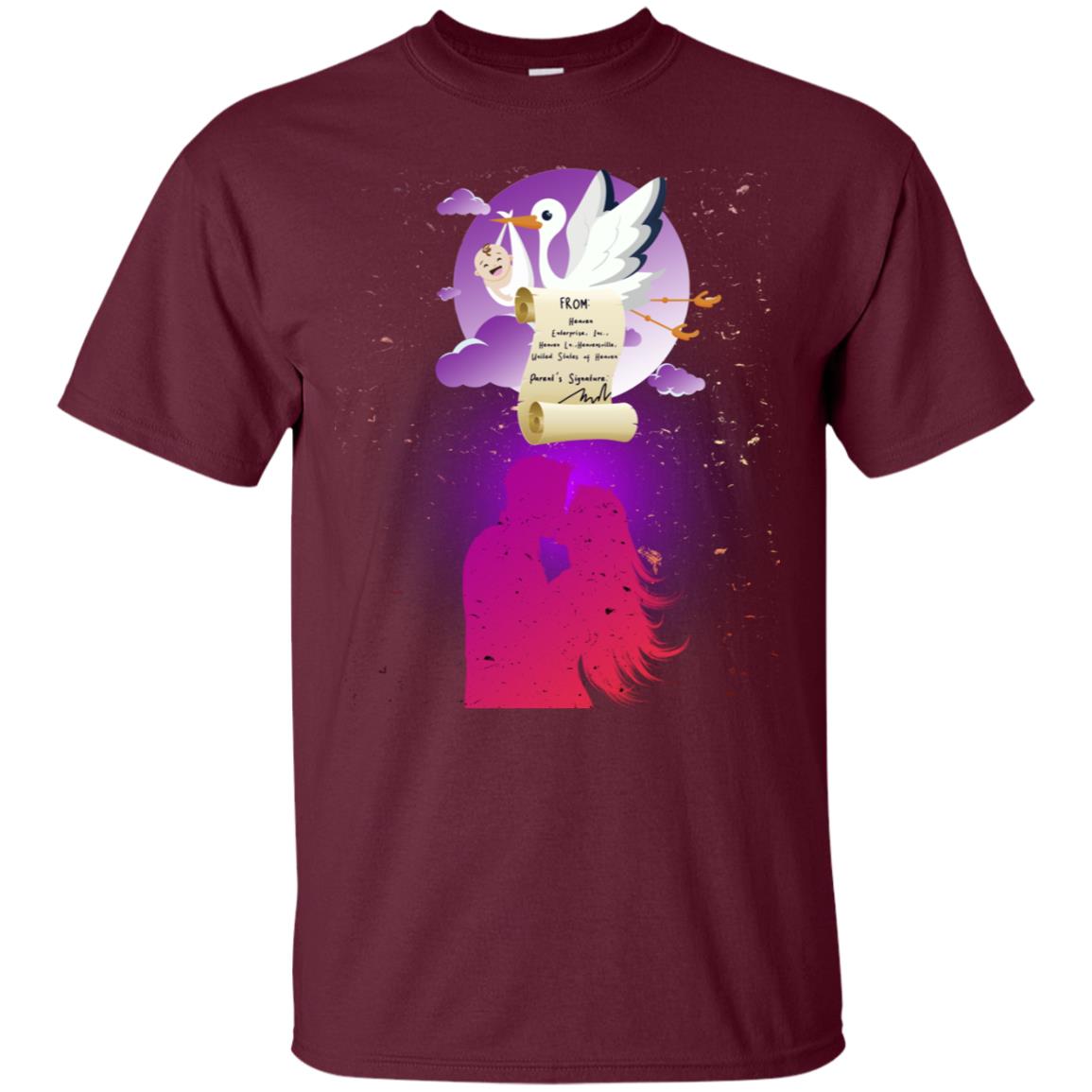 Stork Carrying Baby Mom And Dad Shirt For Women Maroon
