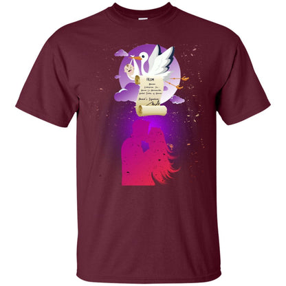 Stork Carrying Baby Mom And Dad Shirt For Women Maroon