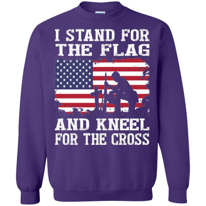 Miiitary T-shirt Stand For The Flag And Kneel For The Cross Purple