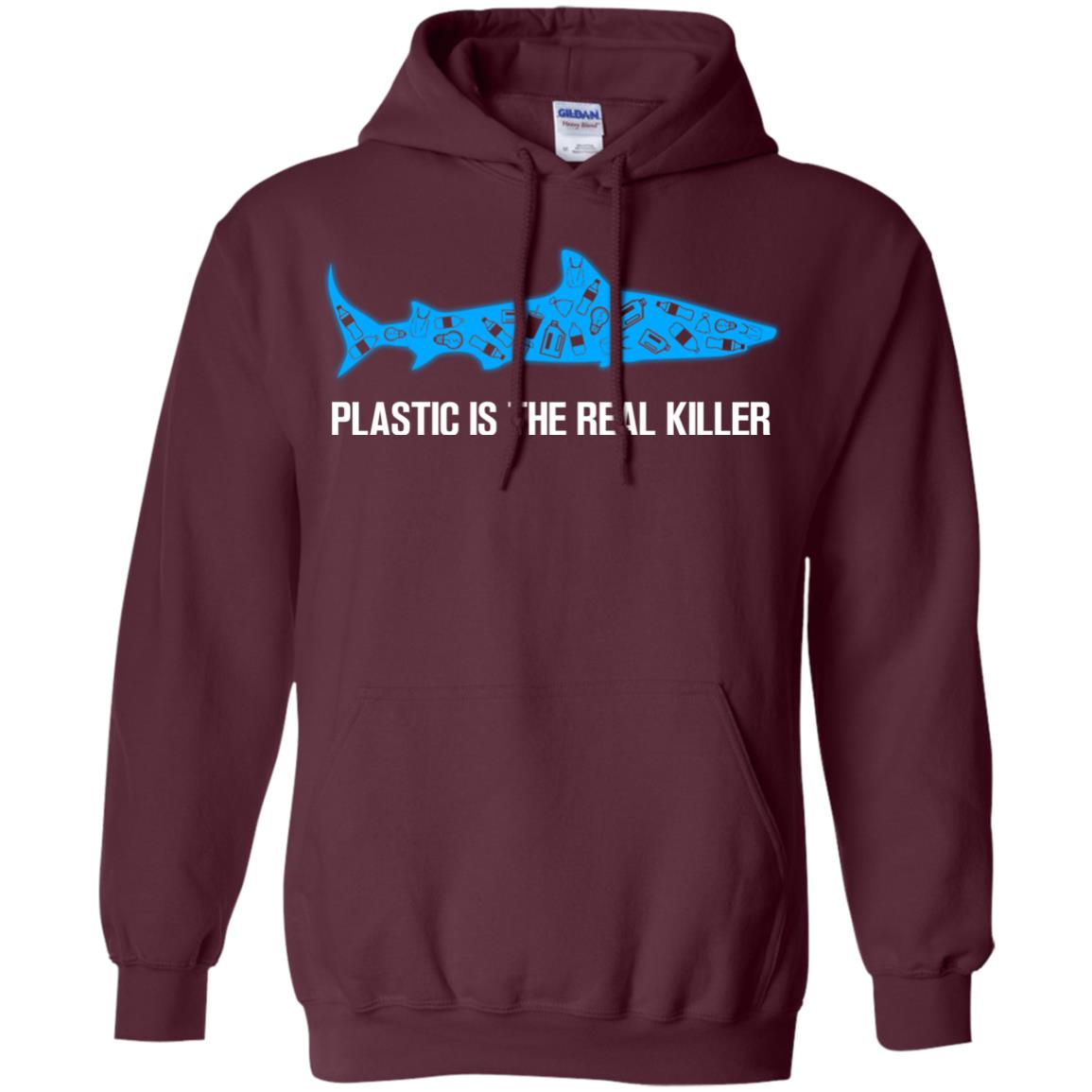Plastic Is The Real Killer Save Ocean Shark Shirt Maroon