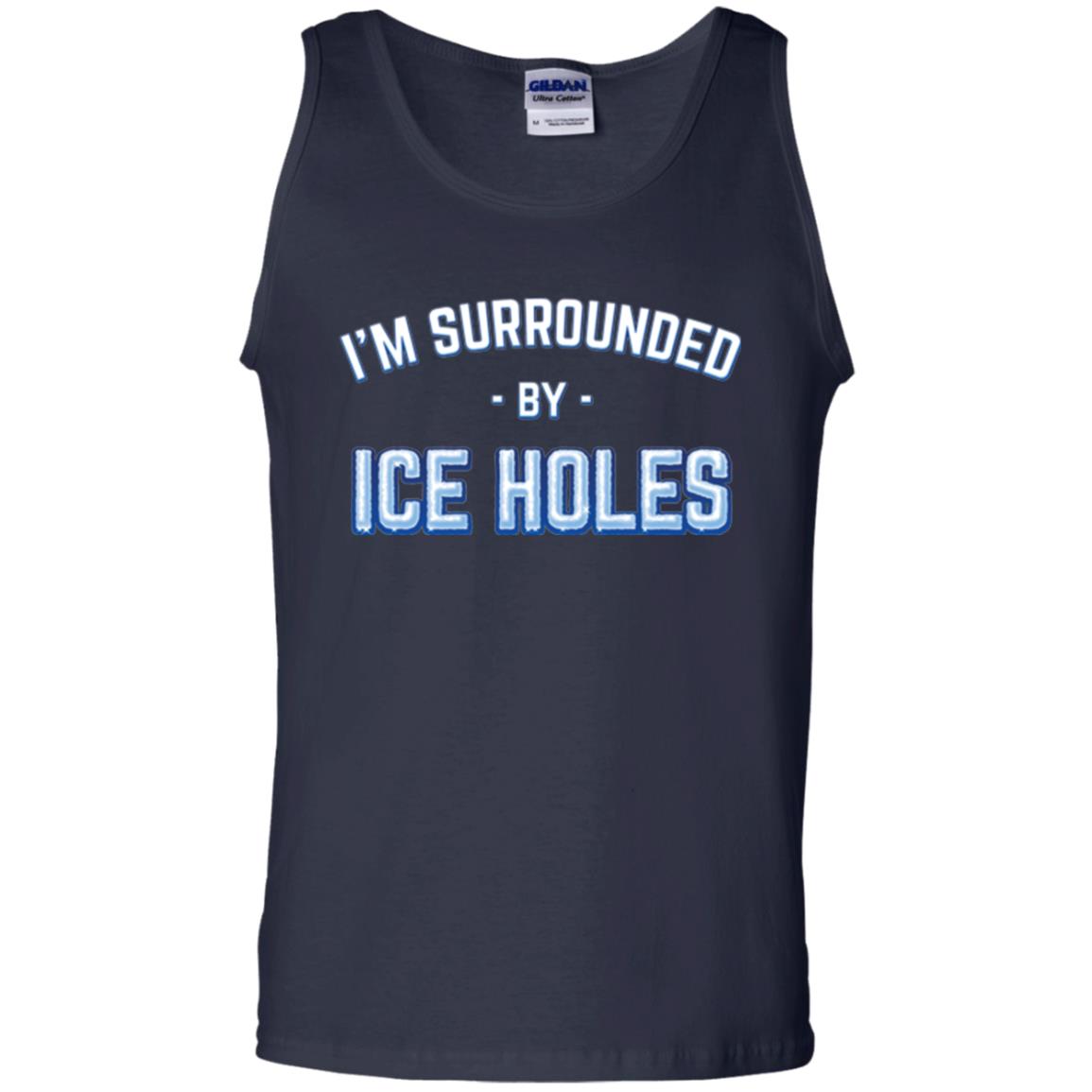 Funny Ice Fishing T-shirt I_m Surrounded By Ice Holes Navy