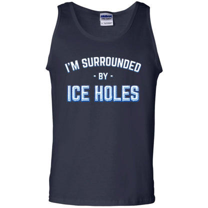 Funny Ice Fishing T-shirt I_m Surrounded By Ice Holes Navy