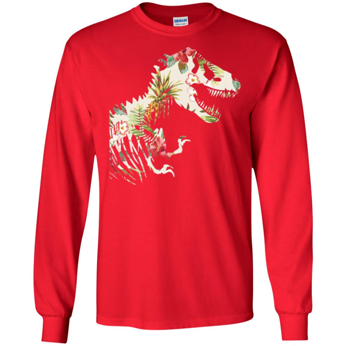 Dinosaur T-shirt Floral Tropical Hawaiian Pattern T Rex Red
