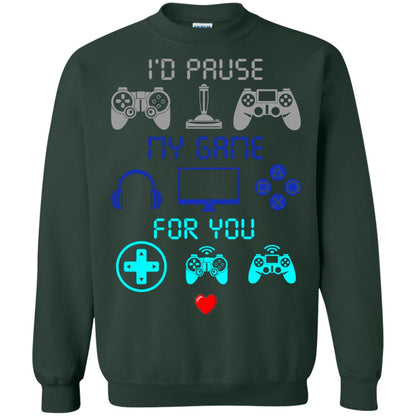 Gamer T-shirt I'd Pause My Game For You Forest Green