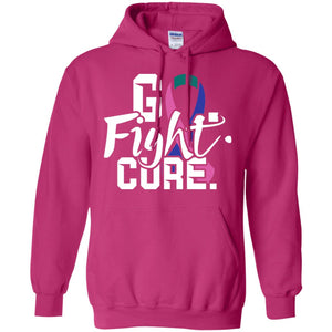 Thyroid Awareness Go Fight Cure Teal Pink Blue Ribbon ShirtG185 Gildan Pullover Hoodie 8 oz.