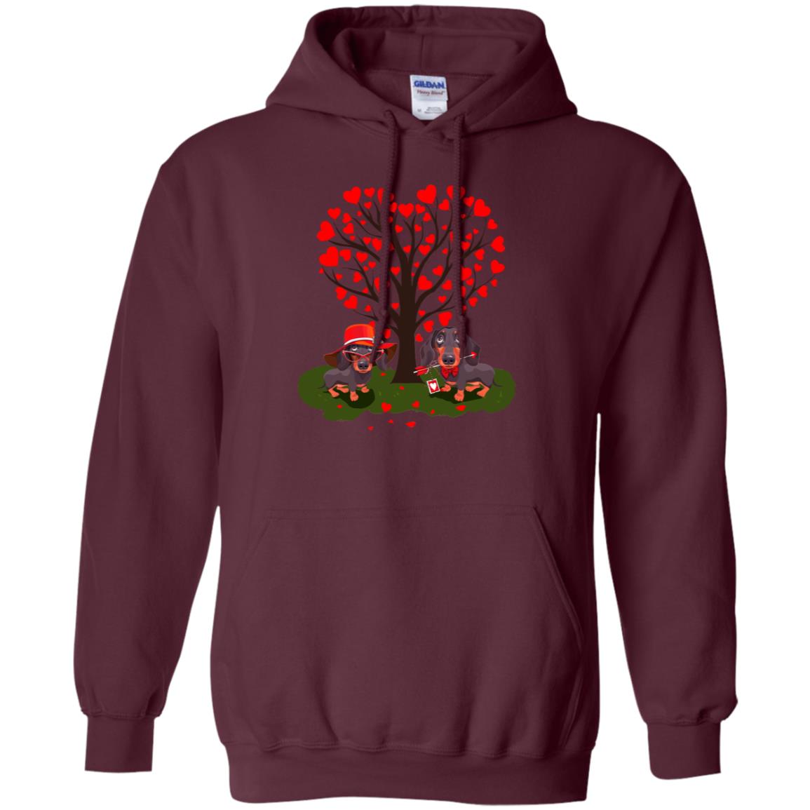 Valentine Dachshund Couple Heart Tree Shirt Maroon