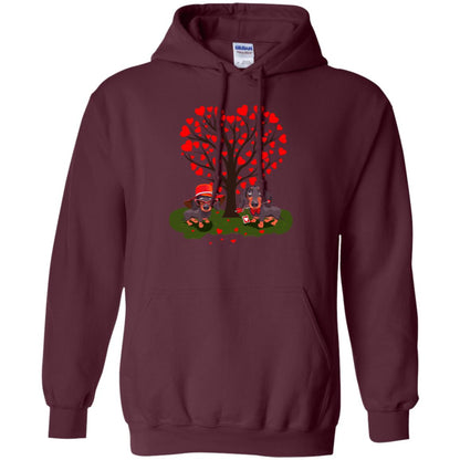 Valentine Dachshund Couple Heart Tree Shirt Maroon