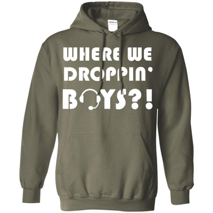 Where We Dropping Boys Gamer Shirt Military Green