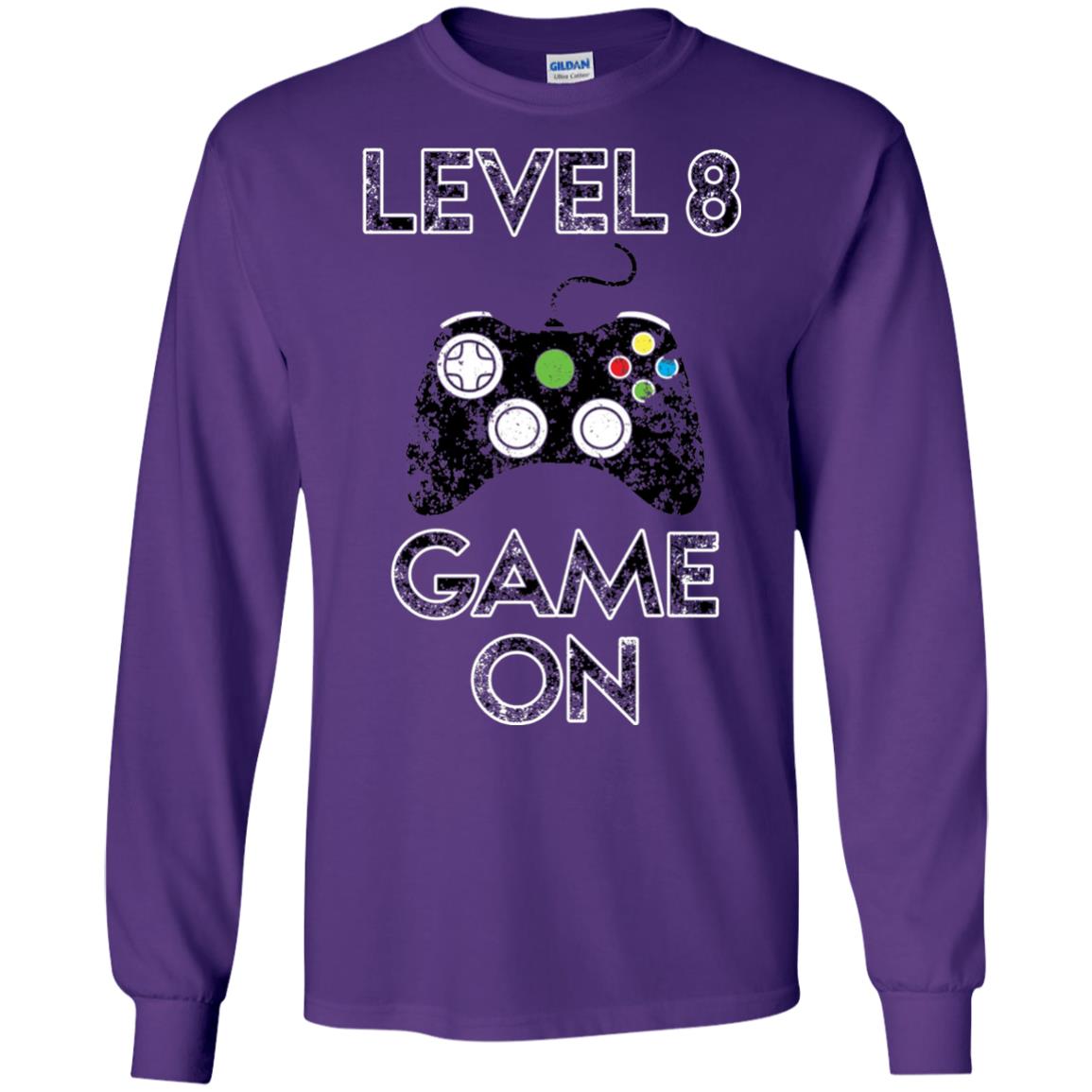 Level 8 Game On 8th Birthday Gift T-shirt Purple