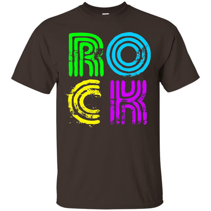 Bright Neon Colours Rock 80_s Retro Theme T-shirt Dark Chocolate