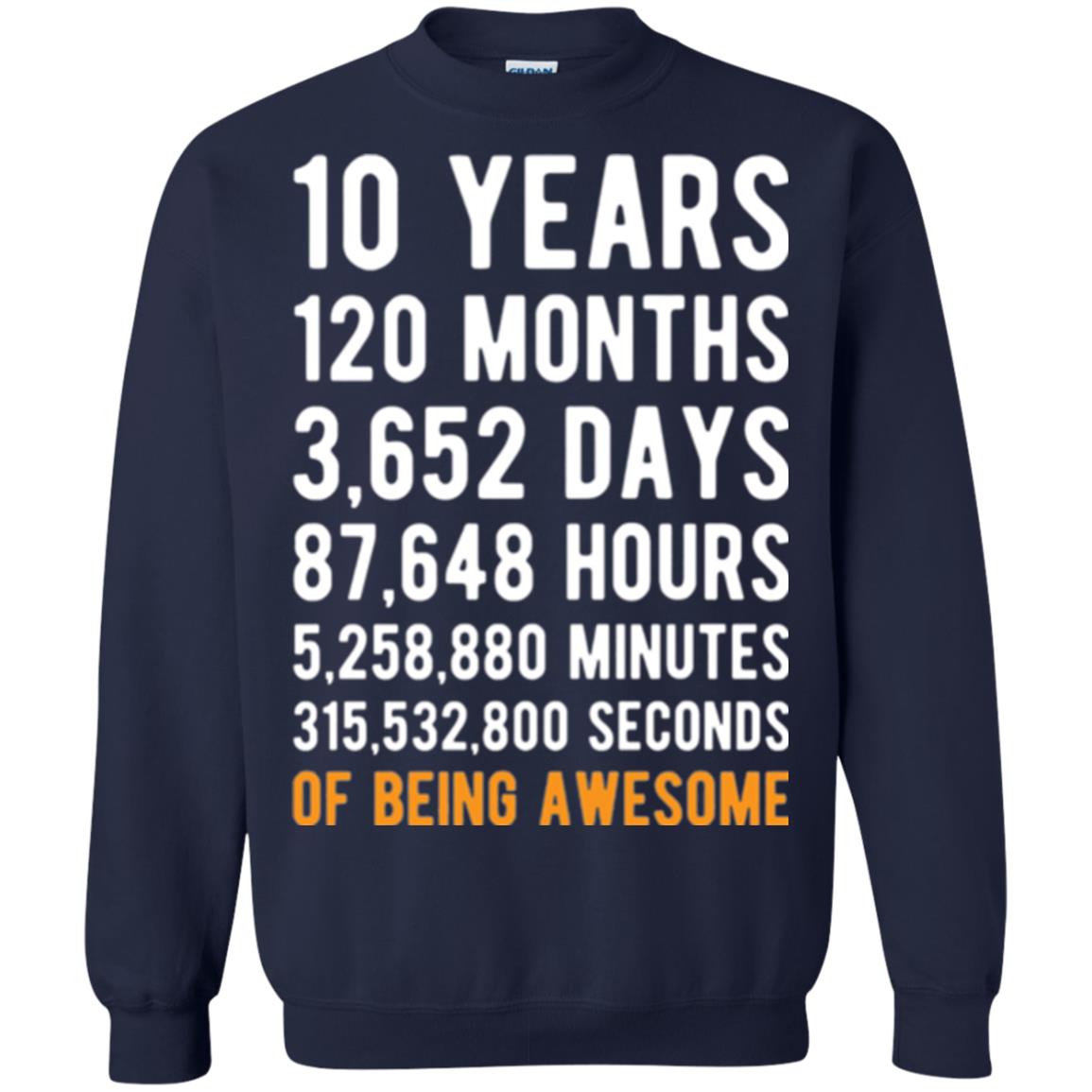 Birthday T-shirt 10 Years Old Of Being Awesome Navy