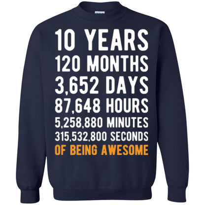Birthday T-shirt 10 Years Old Of Being Awesome Navy