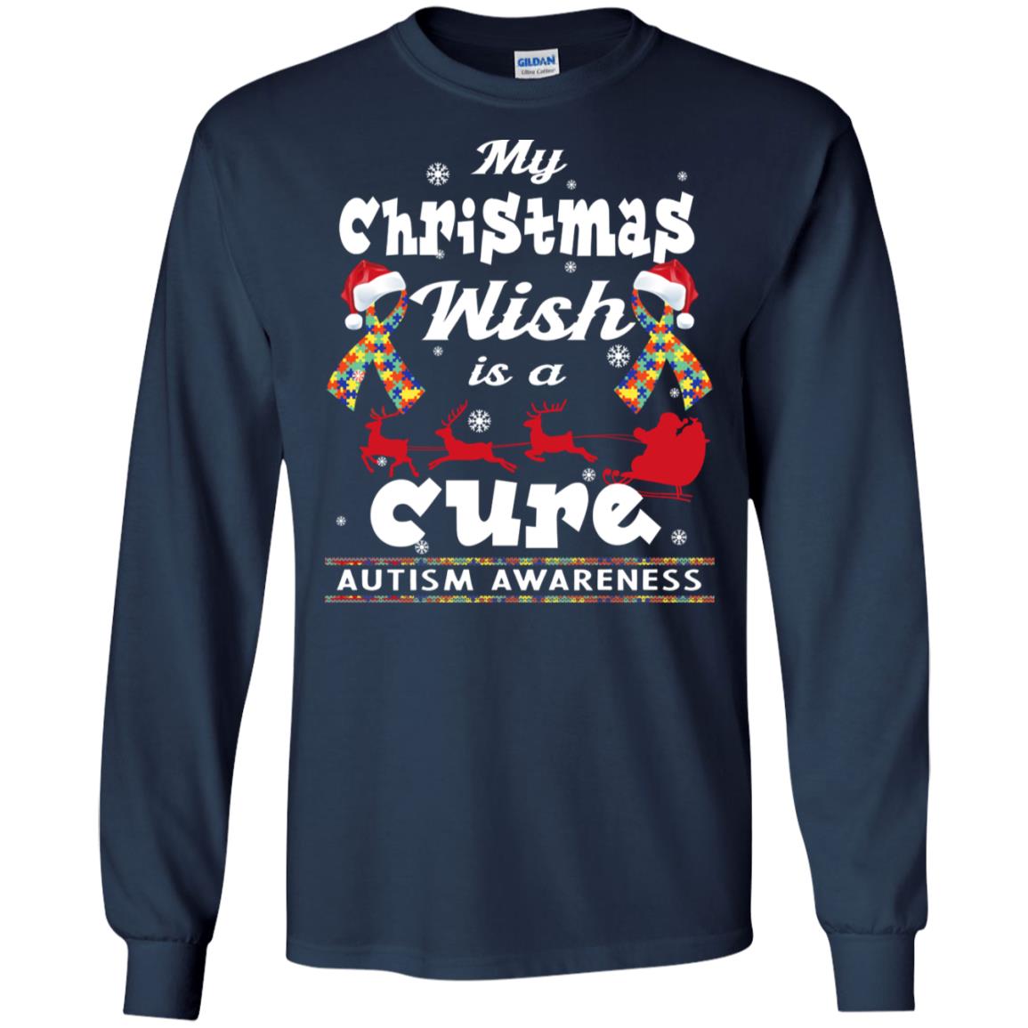My Christmas Wish Is A Cure Autism Awareness X-mas Gift Shirt Navy