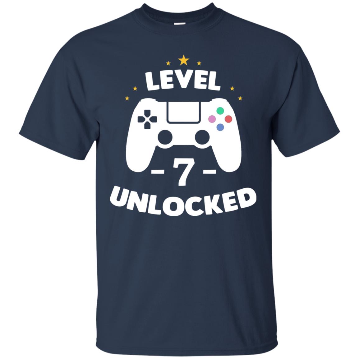 Level 7 Unlocked Gamer Seventh Birthday Party Shirt Navy