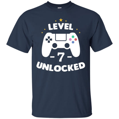 Level 7 Unlocked Gamer Seventh Birthday Party Shirt Navy