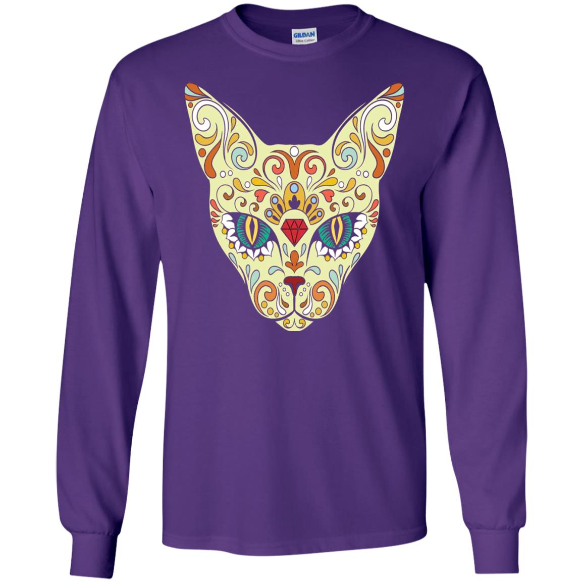Cat Sugar Skull Design T-shirt Purple