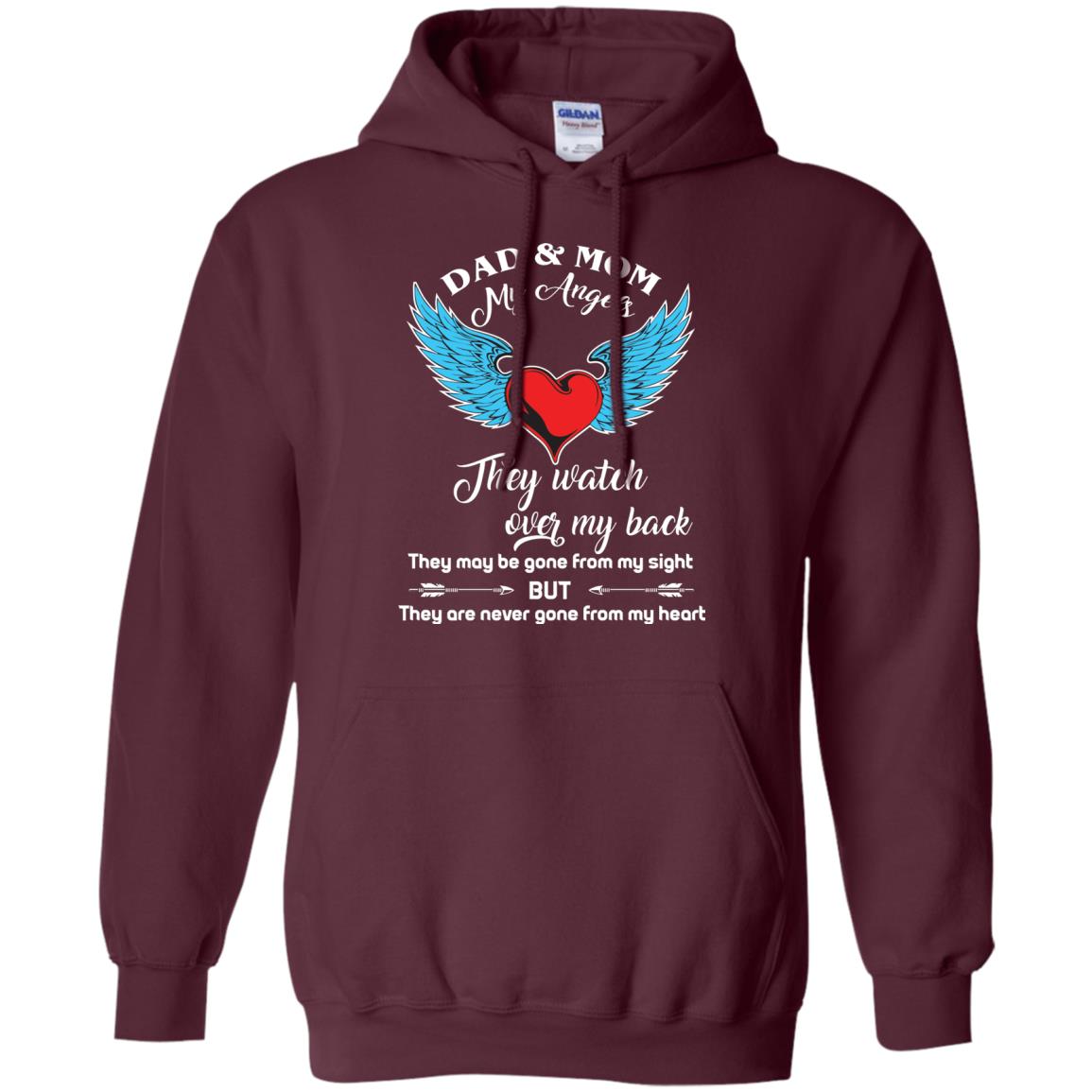 Dad And Mom My Angels They Watch Over My Back Family T-shirt Maroon